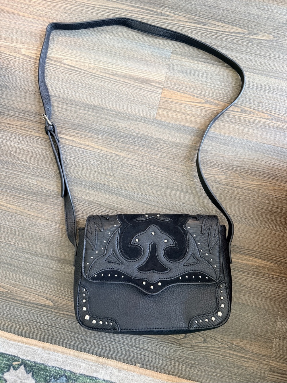 Black Studded Crossbody Bag - Women's Shoulder Bag